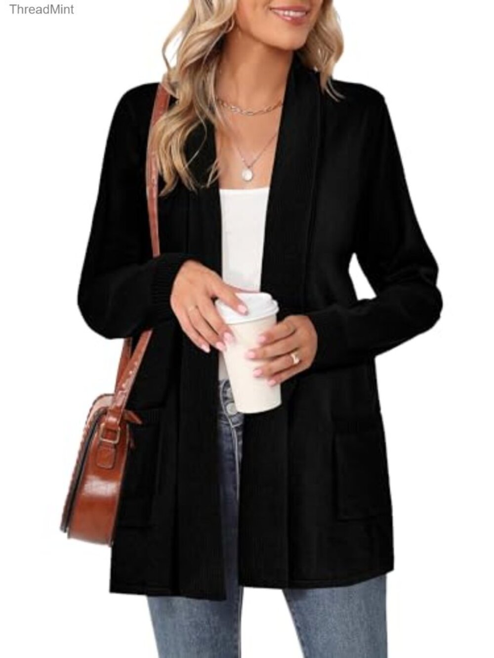 Women's Classic Long Sleeve Knit Cardigan Sweater Coat with Pockets Plus Size